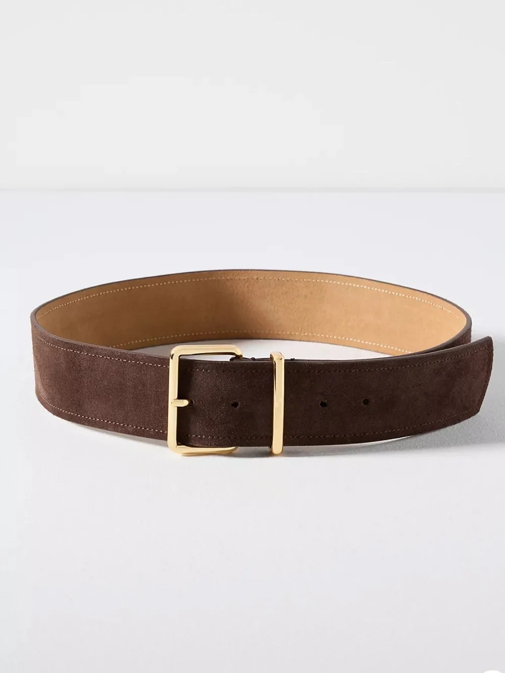 Anthropologie Brown Suede Belt with Gold Buckle 100% authentic Genuine Leather